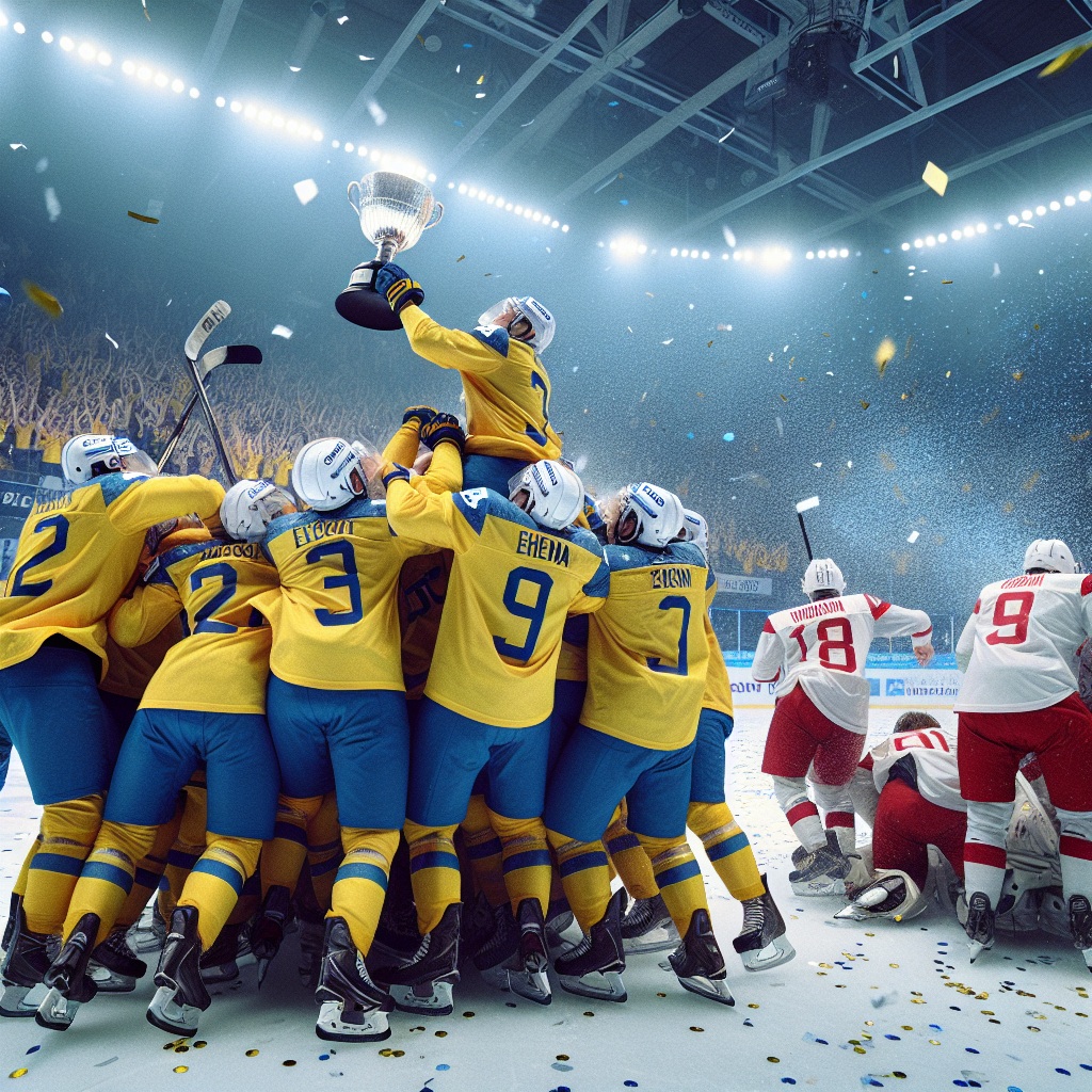 Sweden U-20 celebrates 4-2 hockey championship win over Czechia on ice
